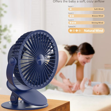 Cafele Stroller Clip On Fan, 【Ultra Quiet】 Rechargeable Battery Operated Personal Fan Strong Airflow, 4 Speeds Max 24Hrs 6Inch