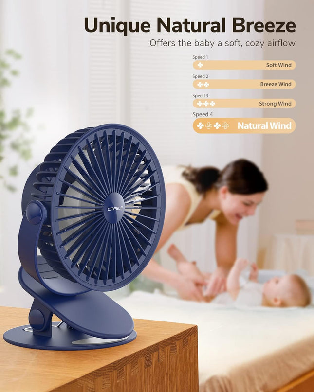Cafele Stroller Clip On Fan, 【Ultra Quiet】 Rechargeable Battery Operated Personal Fan Strong Airflow, 4 Speeds Max 24Hrs 6Inch