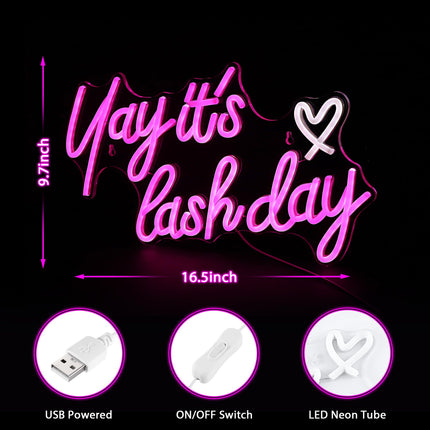 Kavaas Yay It's Lash Day Neon Sign - Lash Neon Sign for Lash Room Decor Lash LED Light Sign for Lash Salon, Beauty Room, Nails Hair Bar - Great s for Lash Techs Girls, Christmas, Birthday