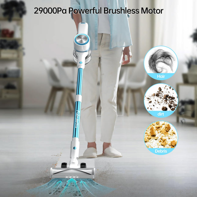 Fabuletta Cordless Vacuum Cleaner, 38Kpa Powerful Suction Up To 50 Min Runtime, 8 In 1 Lightweight Stick Vacuum Cleaner With Brushless Motor, Great For Pet Hair & Hard Floor Whiteblue