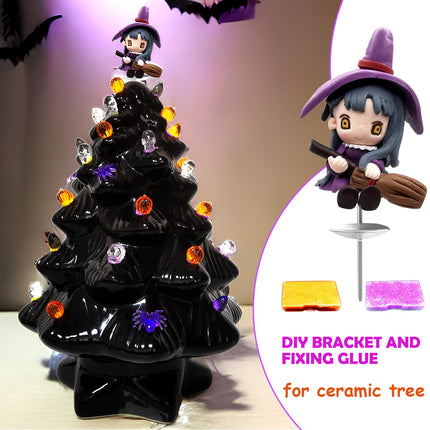 Halloween Ceramic Christmas Tree Replacement Tree Topper, 2Pcs Festive Themed Treetops Ornaments - Topstar for Desktop Trees DIY Decorations (Witchcraft)