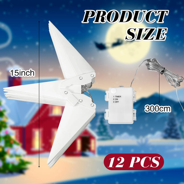 VIHOSE 12 Pcs Large White Moravian Star 15'' Led Moravian Star Tree Topper 3D Lighted Christmas Star Tree Topper 3D Holiday Porch Light Decor Hanging Outdoor Star Xmas Light for Window Home Decoration