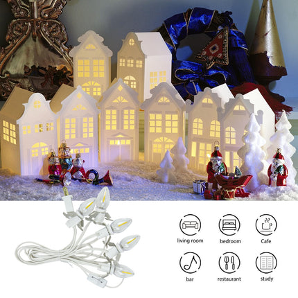 5 Base C7 String Bulbs Christmas Village Light Accessory Cord with 5 LED Light Bulb Universal Clip White Cord with On/Off Spare Fuse Switch Plugs for Decorations Christmas Village House