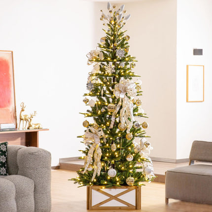 Glitzhome Farmhouse Wooden Tree Collar, 27.5" L Natural & White Christmas Tree Base Cover Xmas Tree Skirt Tree Box