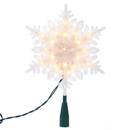 Christmas Snowflake Tree Topper Lights, 9.25in 120V UL Christmas Star Treetop with 20Count Clear Lights, Christmas Lighted Topper for Indoor Xmas Tree Home Party Decor, Warm White