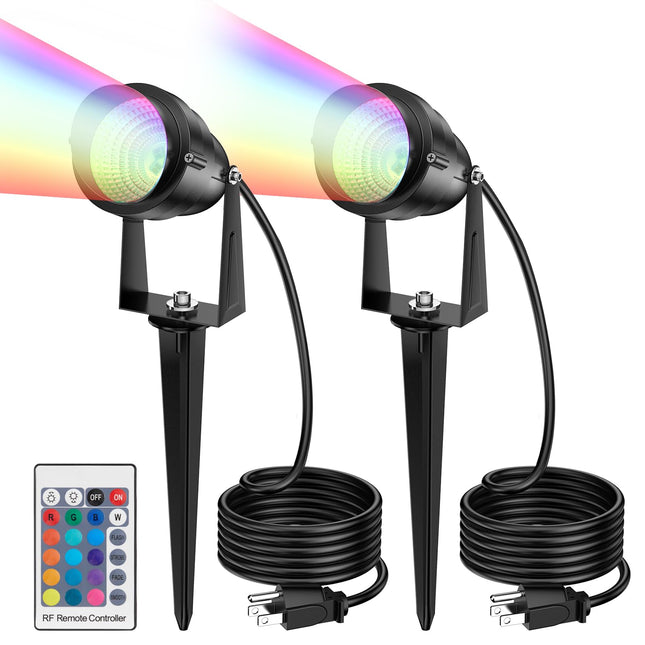 1500LM LED High Brightness Outdoor Landscape Lighting 15W RGBCW Color Changing Landscape Lights Remote Control Spot-Lights with Plug in IP66 Waterproof Flood Light for Garden - 2 Pack