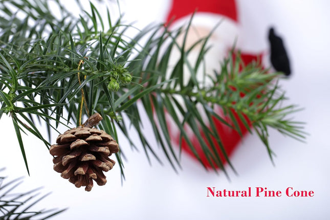 24 Pcs Natural Pine Cones with Gold Hanging Strings, Christmas Ornaments for Christmas Tree Decoration, DIY Crafts, Holiday, Wedding, Party, Home Decor
