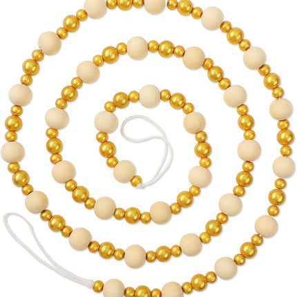 67.2 Inch Christmas Bead Garland Wood Bead Garland for Christmas Tree Decorations Gold and White Wood Bead Garland Rustic Wooden Bead Garland for Farmhouse Table Wall Boho Hanging Ornaments
