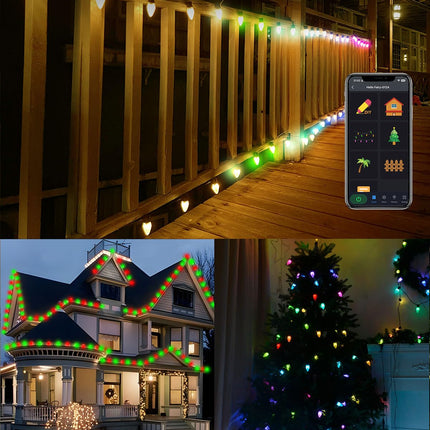 Smart RGB C9 Christmas Lights Outdoor 79FT 100LEDs, DIY Chasing Effects LED Christmas Lights with Timer Music Sync APP Remote, Waterproof Extendable Color Changing String Lights for House Outdoor