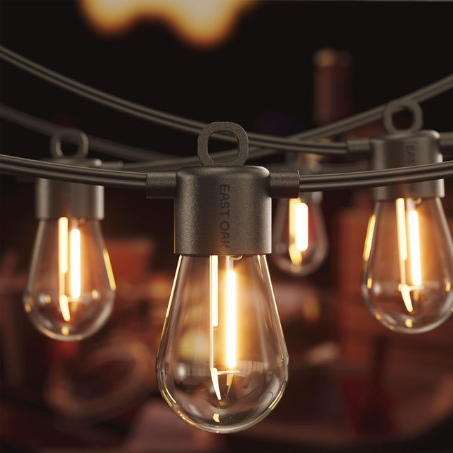 EAST OAK Outdoor String Lights LED 48FT, Patio String Lights Waterproof with 15 Shatterproof Vintage Edison Bulbs for Christmas Backyard Porch Party Warmlight