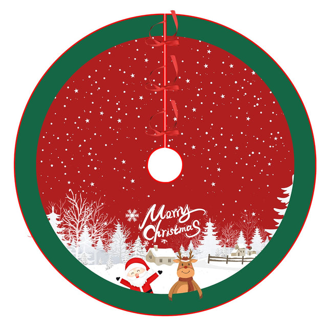 Christmas Tree Skirt Red and Green Tree Skirt Ornaments Soft Plush Christmas Tree Mat with Santa Snow Claus Deer for Decorations Holiday Party Indoor Outdoor 48 Inches