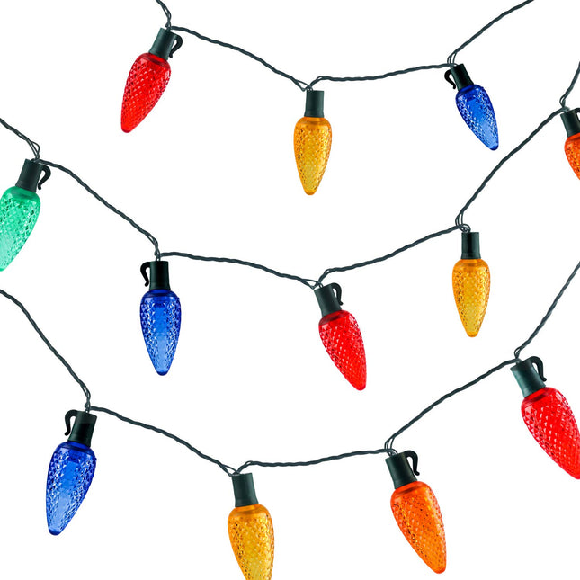 C9 Christmas Lights Colored,17ft 25led Roofline Light String for Patio,Tree,Garden,Party Wedding Holiday,Green Wire,UL Listed,82 Sets CONNECTABLE,Two-Year-