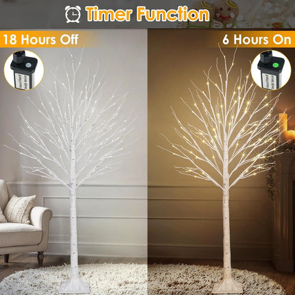 2 Pack 5FT 200LED Christmas Lighted Birch Tree, Timer Function Prelit Artificial Tree Lamp Plug in with Warm White Lights, Twinkling Twig Tree for Indoor Outdoor Christmas Decorations