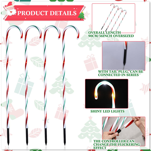 Treela 12 Pcs 36 Inch Christmas Candy Cane Lights Pathway Markers Christmas Lights with 8 Modes LED Waterproof Christmas Decorations for Lawn Garden Driveway Walkway Patio