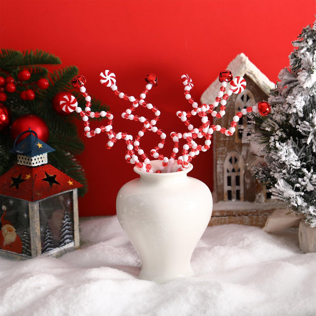 Tigeen 50 Pcs Christmas Curly Pick White Christmas Picks Bells Candy Cane Christmas Decorations Christmas Tree Picks for Xmas Tree Topper Decor Home Office Crafts Party Ornaments (Red White)