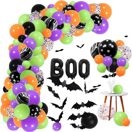Halloween Party Decorations/Hocus Pocus Trunk Or Treat Car Decorations Halloween Balloon Garland 123pcs with BOO Balloon Purple Fruit Green Confetti Balloon for Bat Sticker