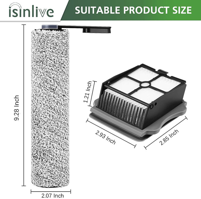 Floor One S5 Brush Roller Parts For Floor One S5Floor One S5 Pro Smart Cordless Wet Dry Vacuum Cleaner, 2 Pack Brush Rollers And 2 Pack Vacuum Hepa Filters