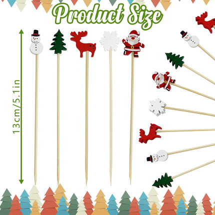 200Pcs Christmas Cocktail Picks,Christmas Tree Snowflake Snowman Santa Claus Reindeer Cocktail Picks Party Toothpicks for Appetizers Cocktail Decorations for Christmas Party Supplies