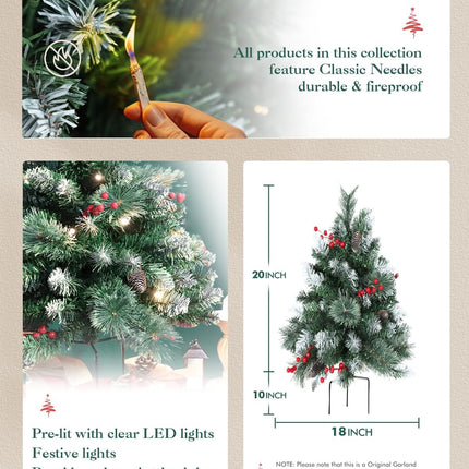 Small Outdoor Christmas Tree for Porch - Set of 2 Prelit Holiday Decor, Battery Operated Xmas Tree with Lights for Front Porch, Pathway, 2.5FT Partial Flocked Tree