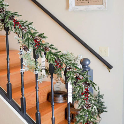 Artiflr 6 Feet Artificial Christmas Pine Garland with Red Berry Branch Pine Cone Spruce Cypress Berries Winter Greenery Garland for Holiday Season Mantel Fireplace Table Runner Centerpiece Décor