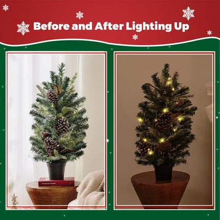 25 Inch Pre-lit Tabletop Christmas Tree, Artificial Mini Christmas Tree with String Lights, Tabletop Small Xmas Tree Perfect Christmas Decoration for Indoor, Living Room, Desktop