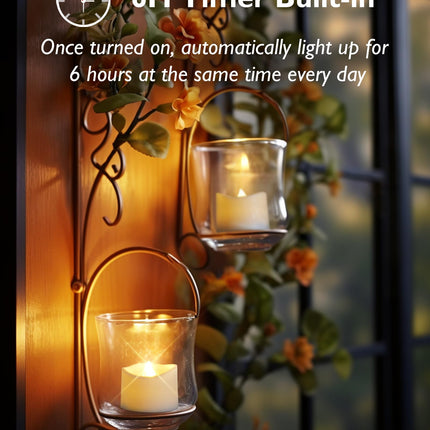 Homemory Timer Tea Lights Candles Battery Operated Candles with 6H Timer, Auto On Daily, Flameless LED Tealight Votive Candles for Table Centerpieces, Lantern, Holiday Decor, Built-in Timer, 12-Pack