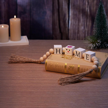 Christmas Decorations, Farmhouse Christmas Decor, Reversible 4 Seasons Wooden Beads Garland, Decorative Beads Home Decor for Tabletop, Mantel, Shelf, Tiered Tray