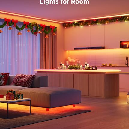 Govee 65.6ft RGBIC LED Strip Lights, Color Changing LED Strips, App Control via Bluetooth, Smart Segmented Control, Multiple Scenes, Enhanced Music Sync LED Lights for Bedroom, Christmas (2 X 32.8ft)