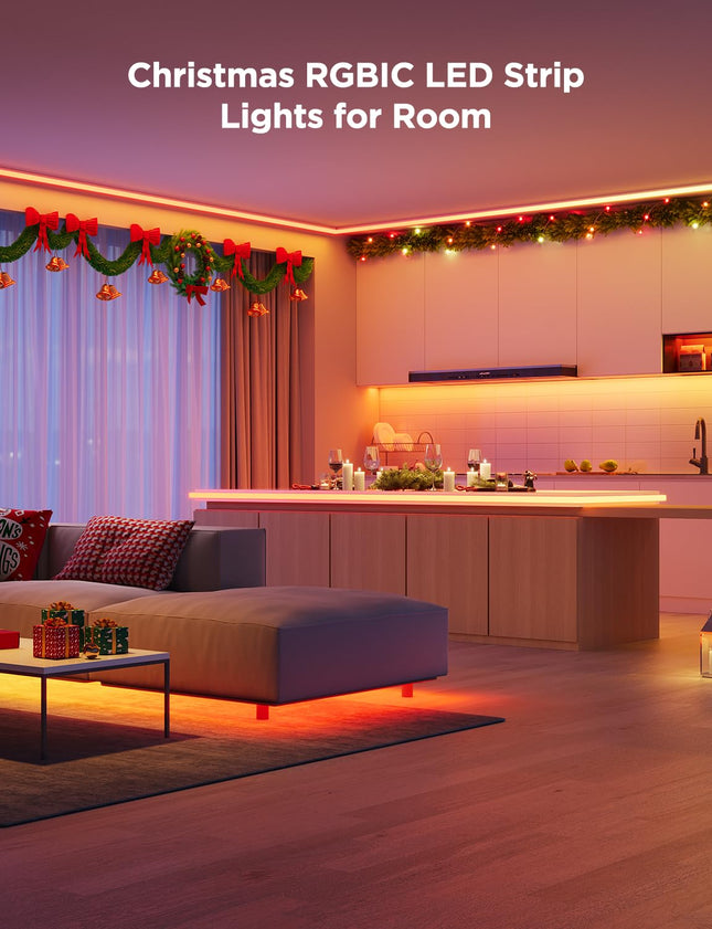 Govee 65.6ft RGBIC LED Strip Lights, Color Changing LED Strips, App Control via Bluetooth, Smart Segmented Control, Multiple Scenes, Enhanced Music Sync LED Lights for Bedroom, Christmas (2 X 32.8ft)