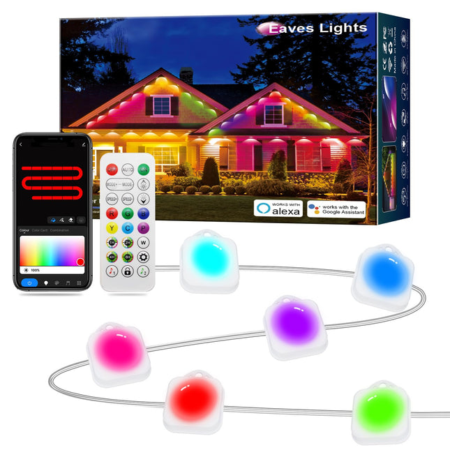 Permanent Christmas Lights Outdoor, 25ft with 18 LED Christmas Lights Smart Permanent Outdoor Holiday Lights LED RGB Lights for Christmas Decorations, Work with APP, Alexa and Google Assistant