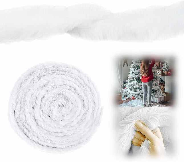 Christmas Faux Fur Trim,White Fur Garland for Christmas,Used for Decorating Christmas Trees, DIY Making Christmas Hats, Christmas Party Costume Decoration (White, 20 feet.)