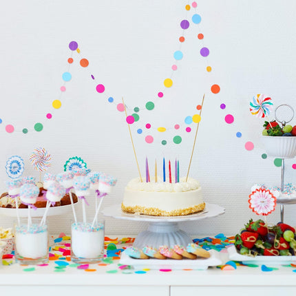 Outus 10 Pieces Colorful Paper Round Garland Christmas Candy Garland Hanging Rainbow Dots Confetti Garland Streamers Backdrop for Birthday Candyland Cake Sprinkles Wedding Trunk or Treat Party