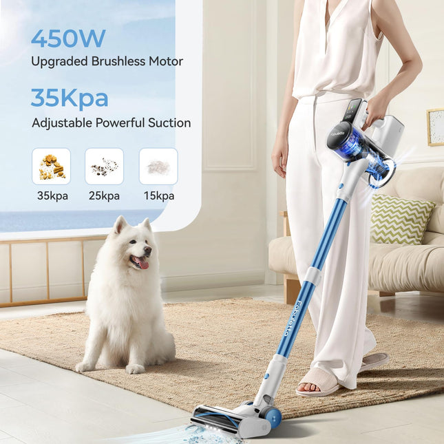 Fabuletta 35Kpa Cordless Vacuum Cleaner: 450W Stick Vacuum Cleaner With Brushless Motor Headlights, 55 Mins Runtime, Edge Cleaning, Wireless Household Vacuum Cleaner For Pet Haircarpethard Floor