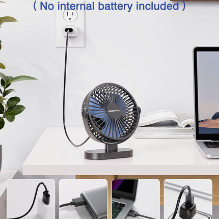 Sweetfull Usb Desk Fan Small Quiet 3 Speeds Mini Personal Portable Fan 360° Rotation Adjustable, 6 Inch Office Table Cooling