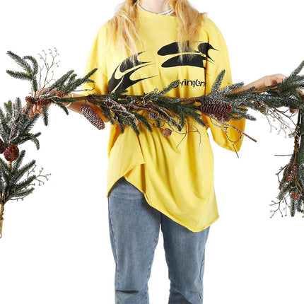 6FT Pine Needles & Pinecones Covered in Snow Artificial Christmas Garland, Winter Garlands for Table, Mantle, Fireplace Stairs, Christmas Decoration (Green with Snow)