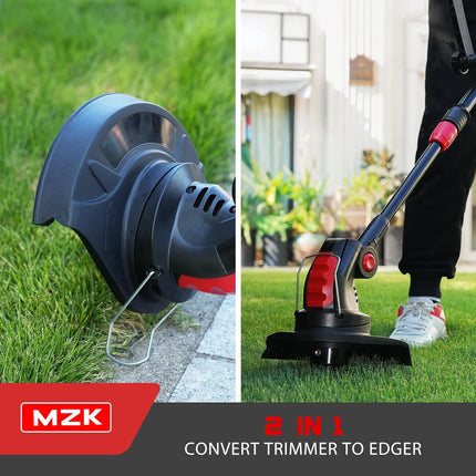 MZK String Trimmer, 20V Cordless Electric 12 Inch Weed Eater, Battery Powered Lightweight Weed Grass Trimmer/Edger, 8000 RPM 12-in 5.1lb with 2.0Ah Battery and Charger