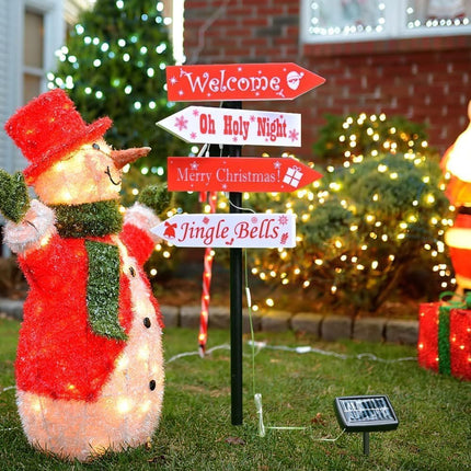 Christmas Solar Pathway Stake Sign Lights Outdoor，Large Xmas Yard Decorations Led Santa Elk Deer Light Waterproof Metal Landscape Stakes for Lawn Patio Holiday Ornament