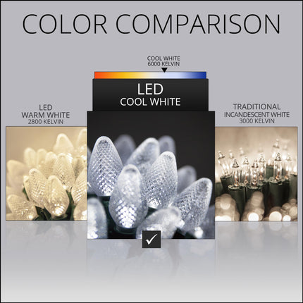Wintergreen Lighting C7 Cool White Christmas Lights Set of 25, 17 Ft, White LED Christmas Lights Outdoor String Lights Party Wedding Indoor-Outdoor C7 Christmas Lights String