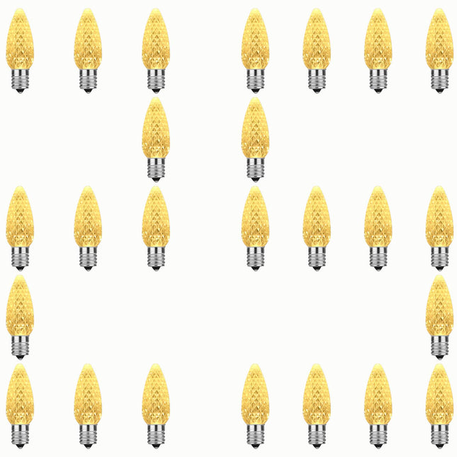 25 Pack C9 LED Replacement Lights Bulbs Christmas, Warm White LED Christmas Lights Bulbs Replacement, E17 Replacement Christmas Lights Bulbs Outdoor, Dimmable Faceted Bulbs, Holiday Decoration