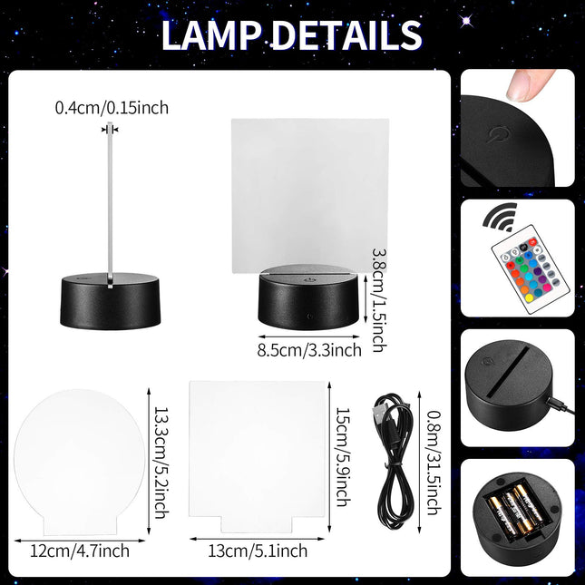 Honoson 4 Pcs 3D Night LED Light Lamp Base with 4 Pcs Acrylic Glass Panel Remote Control USB Cable 16 Colors Lamp Light Display Base Show Stand for Christmas Room Restaurant Bar Shop (Black Style)