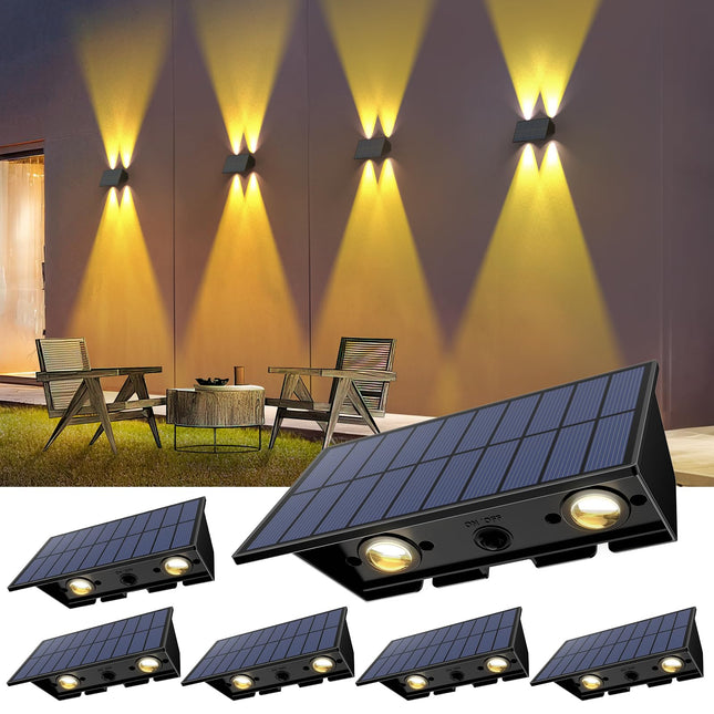 6PACK Solar Wall Lights Outdoor, Solar Lights Outdoor Up and Down Waterproof IP54 Solar Fence Light Christmas Decorations Outdoors for Yard Garden Garage Pools House Deck Porch (Warm White)