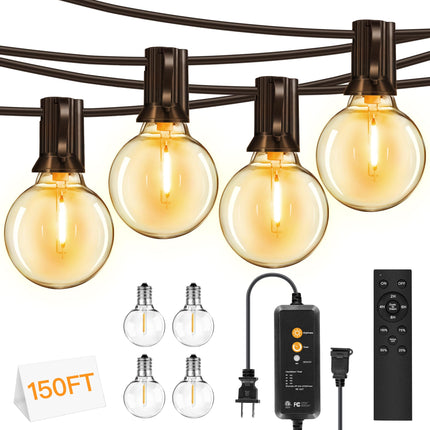 shineshine 150 FT Outdoor String Lights with Remote/Dimmer, Waterproof Patio Lights with 75+4 LED Shatterproof Bulbs, Connectable Outside Hanging Light for Yard Porch Deck Christmas