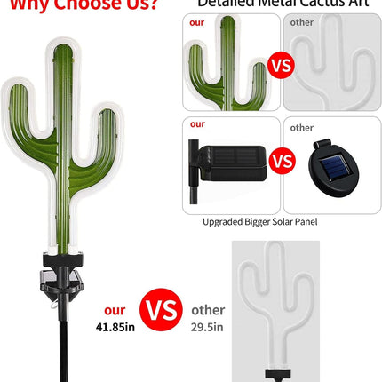 Solar Cactus Neon Lights Outdoor Decor- 2 Pack 41.3 In s for Mom Woman, Garden Stake Decorative LED Lights Waterproof Path Lighting for Christmas Yard Lawn Patio Walkway Driveway Sidewalk Decor