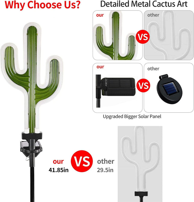 Solar Cactus Neon Lights Outdoor Decor- 2 Pack 41.3 In s for Mom Woman, Garden Stake Decorative LED Lights Waterproof Path Lighting for Christmas Yard Lawn Patio Walkway Driveway Sidewalk Decor