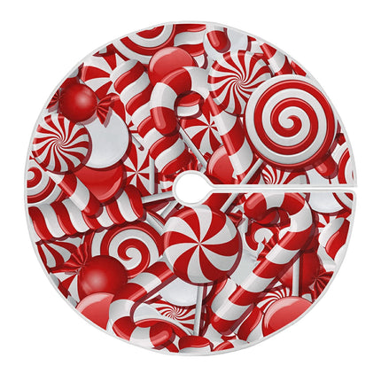 Red Christmas Tree Skirt 48 in Candy Canes Winter Tree Mat Decoration Holiday Party Supply for Indoor Outdoor Home Office Ornament