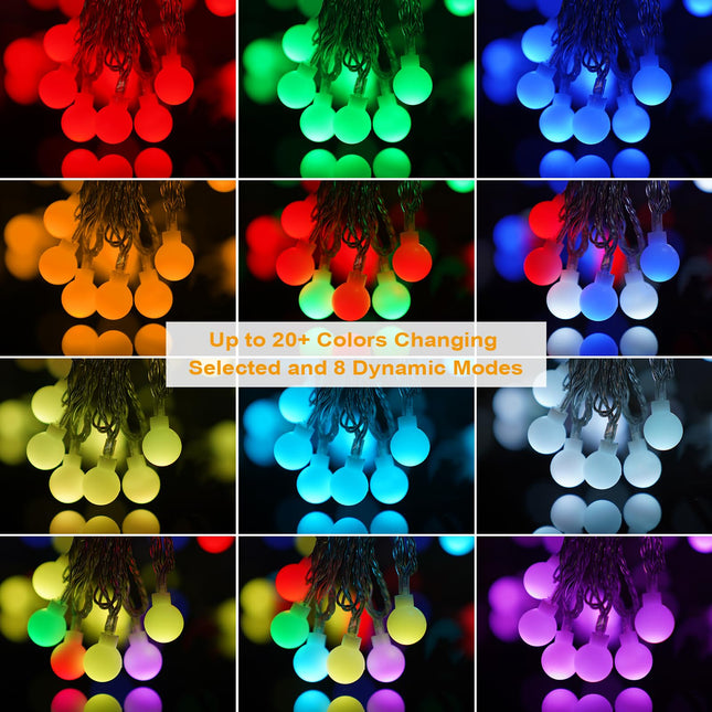 33FT Color Changing String Lights, Connectable Globe String Lights Plug in with Remote, 60 LEDs 128 Modes Christmas Lights Outdoor Waterproof for Patio Tent Camping Bedroom Classroom Party Xmas Decor