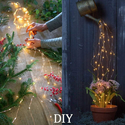 Solar Waterfall Fairy Bunch Lights Outdoor Waterproof 200LEDs 8 Modes Watering Can Light (NO CAN), Solar Powered String Lights Firefly Vine Christmas Tree Garden Decorations Gardening s For Mom