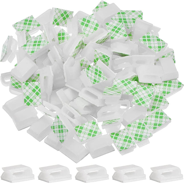 Hicarer 100 Pcs Adhesive Cable Clips Hooks for Outdoor String Lights Clips Wire Clips Cable Management Wire Cord Holder for Hanging Christmas Light Wall Desk Car Home Office(Small,White)