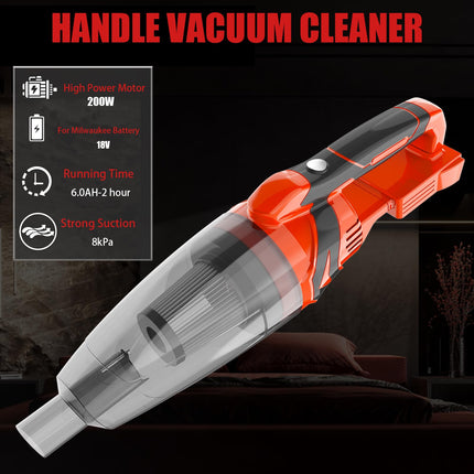 200W Handheld Vacuum Cordless For Milwaukee 18V Max Battery, Lightweight Handheld Vacuum With 8Kpa Strong Suction, For Pet Hair Keyboard Dust Office Car And Home Cleaningbattery Not Included