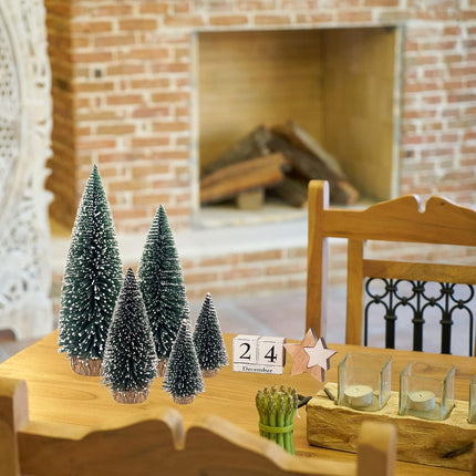 Mini Christmas Tree Small Christmas Tree Desktop Miniature Pine Tree Sisal Bottle Brush Trees with Wooden Base for Christmas Decor Christmas Party Home Table Craft Decorations